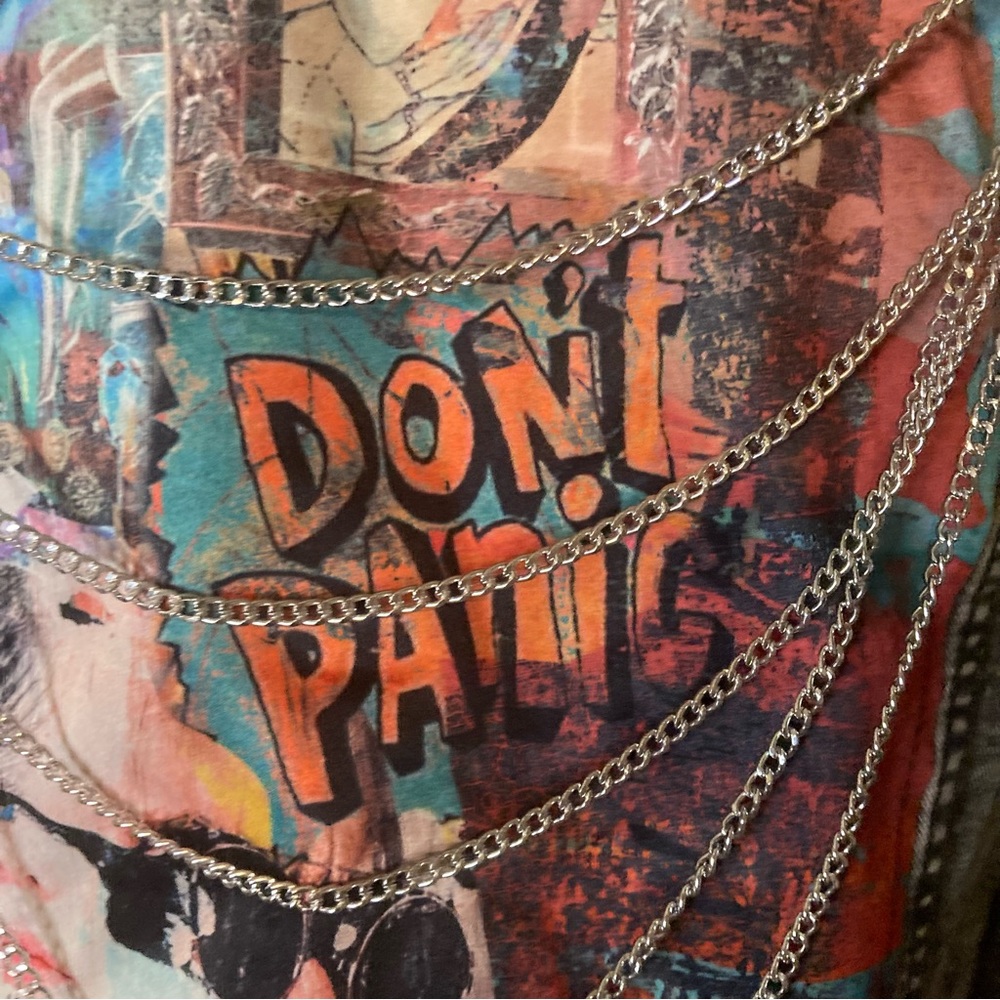 American Bazi Retro Acid Wash Cropped Denim Jacket With Chains Biker Bohemian 1X - Picture 16 of 16